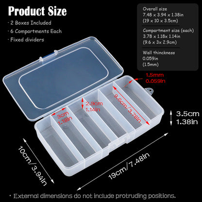 2 Pack Clear Plastic Divider Box (6 Girds) - 7.48 x 3.94 x 1.38 inches