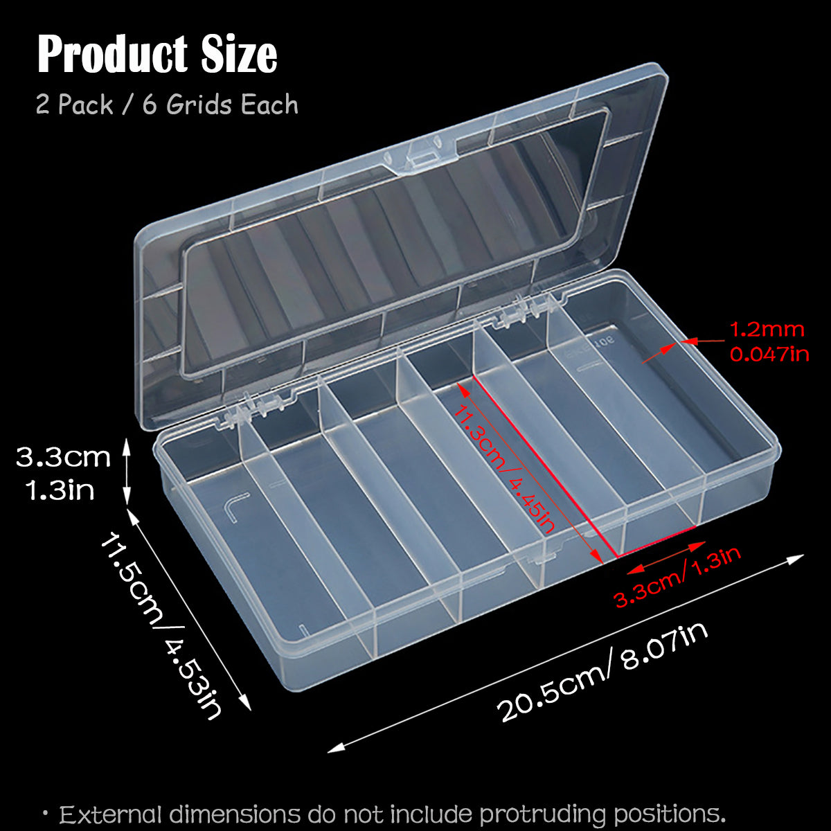 6 Grids Clear Plastic Organizer Box-2 PACK
