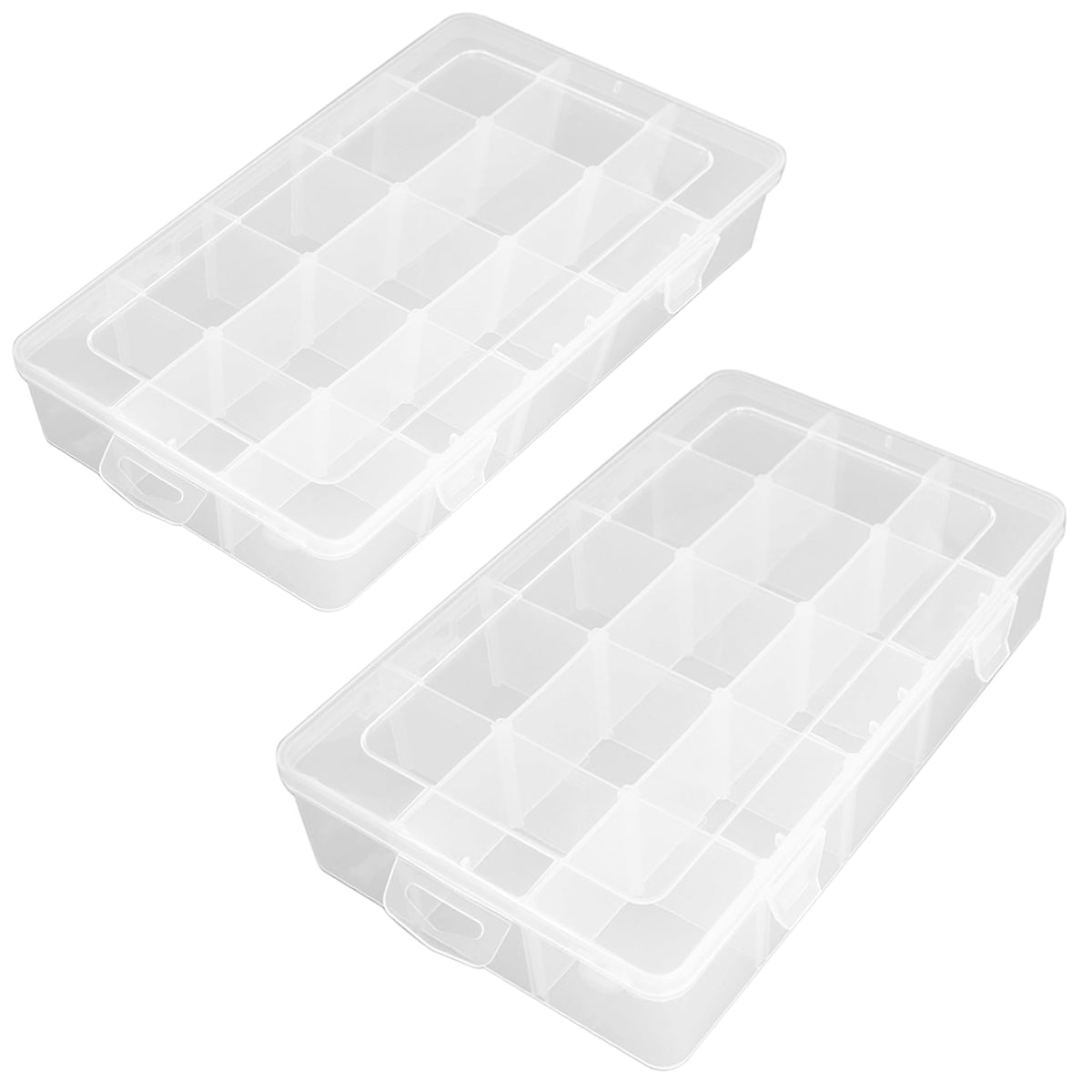 2 Pack Clear Plastic Organizer Box (15 Girds) with Movable Dividers Containers