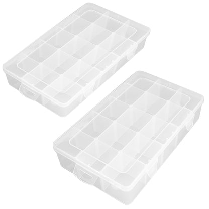 2 Pack Clear Plastic Organizer Box (15 Girds) with Movable Dividers Containers