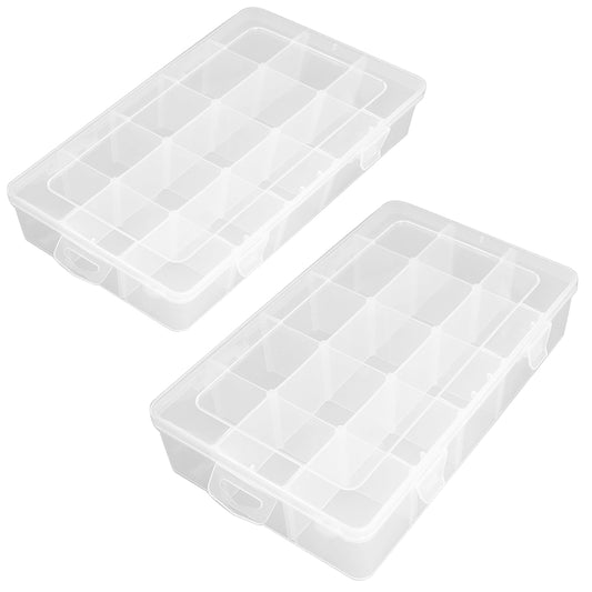 2 Pack Clear Plastic Organizer Box (15 Girds) with Movable Dividers Containers