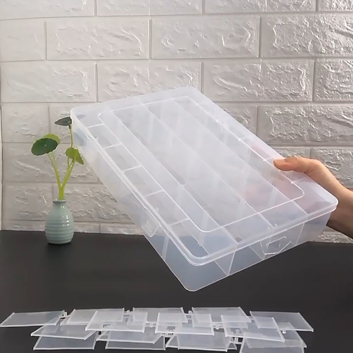 2 Pack Clear Plastic Organizer Box (15 Girds) with Movable Dividers Containers