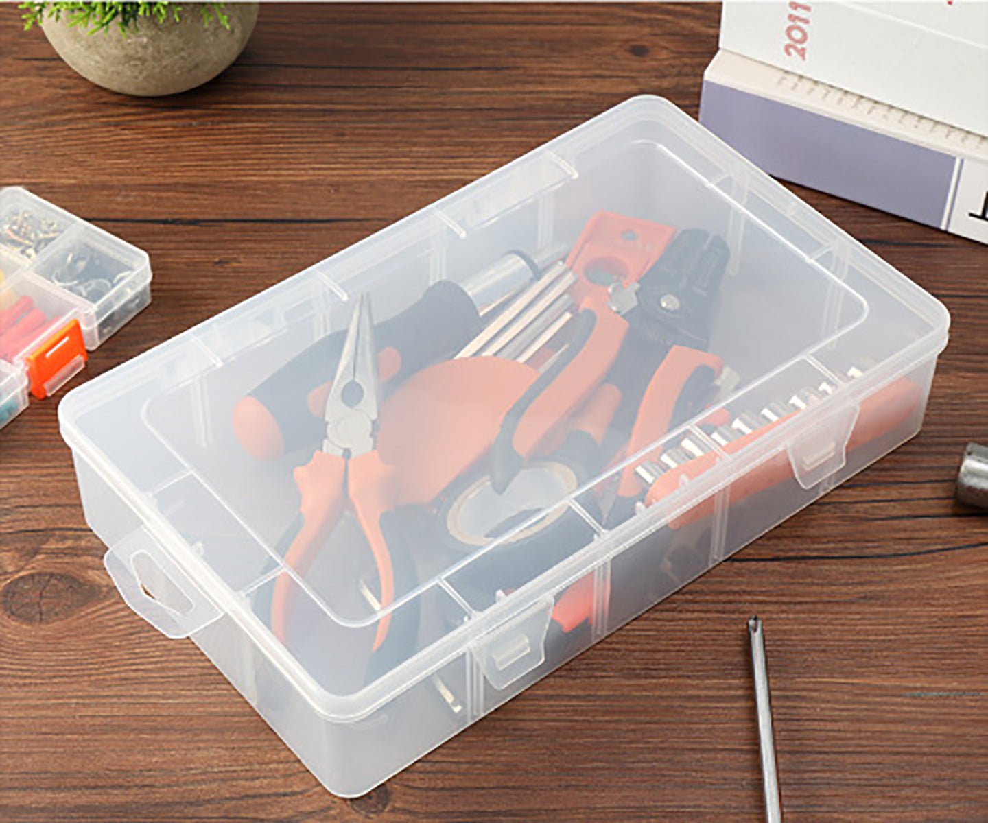 2 Pack Clear Plastic Organizer Box (15 Girds) with Movable Dividers Containers