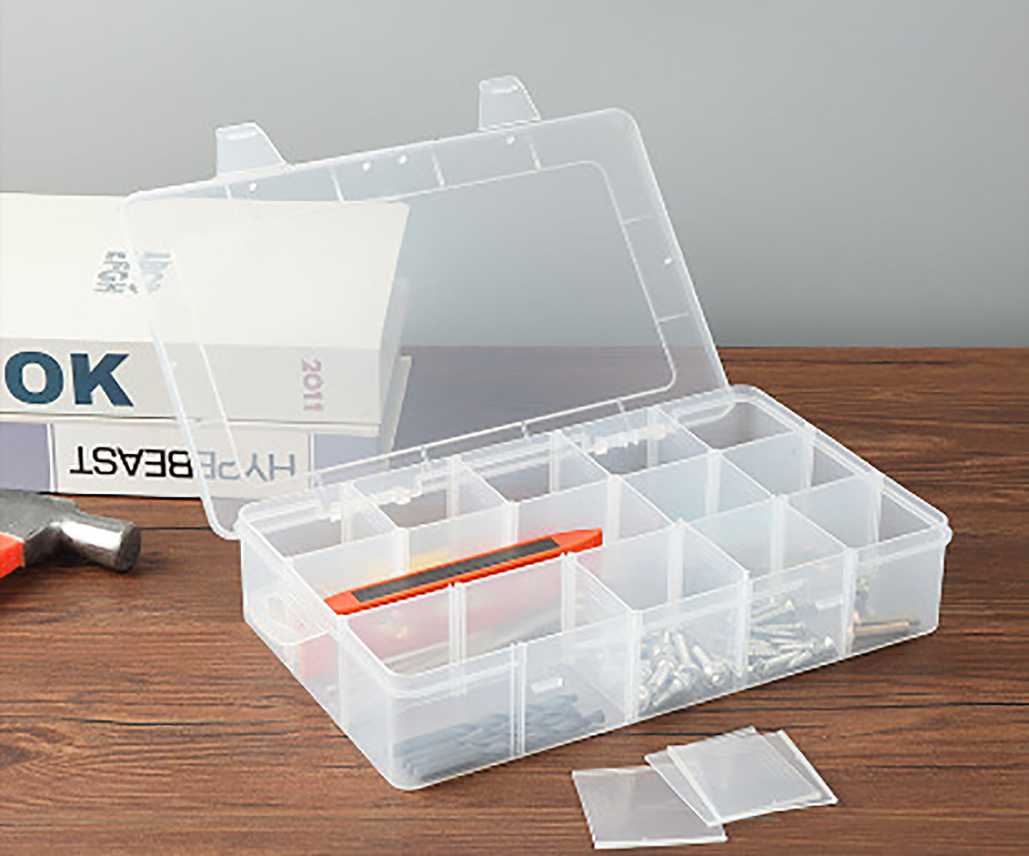 2 Pack Clear Plastic Organizer Box (15 Girds) with Movable Dividers Containers