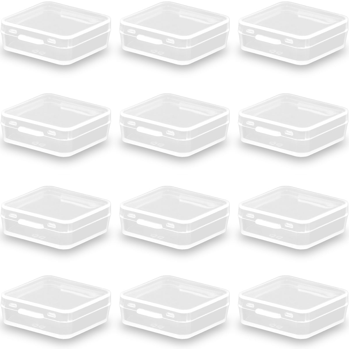 12 Pack Clear Square Plastic Beads Storage (1.06 x 1.06 x 0.39 Inch)