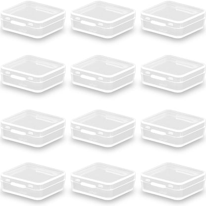 12 Pack Clear Square Plastic Beads Storage (1.06 x 1.06 x 0.39 Inch)