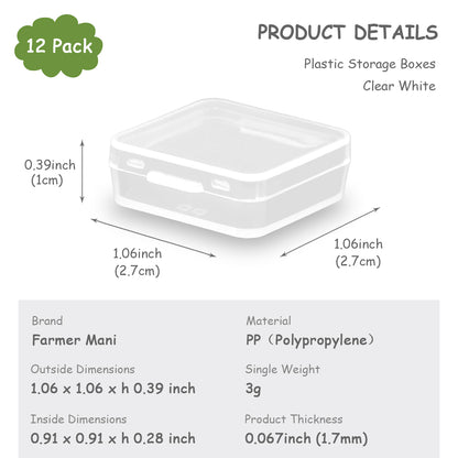 12 Pack Clear Square Plastic Beads Storage (1.06 x 1.06 x 0.39 Inch)