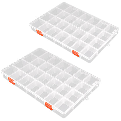 2 Pack 28 Grids Clear Bead Storage Containers with Adjustable Compartment Dividers