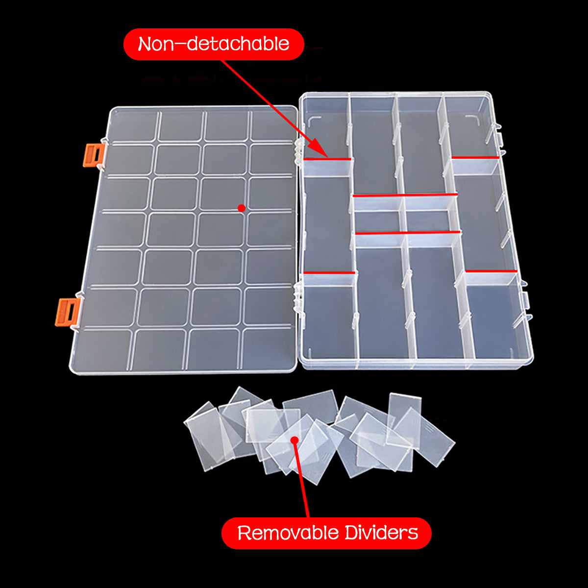2 Pack 28 Grids Clear Bead Storage Containers with Adjustable Compartment Dividers