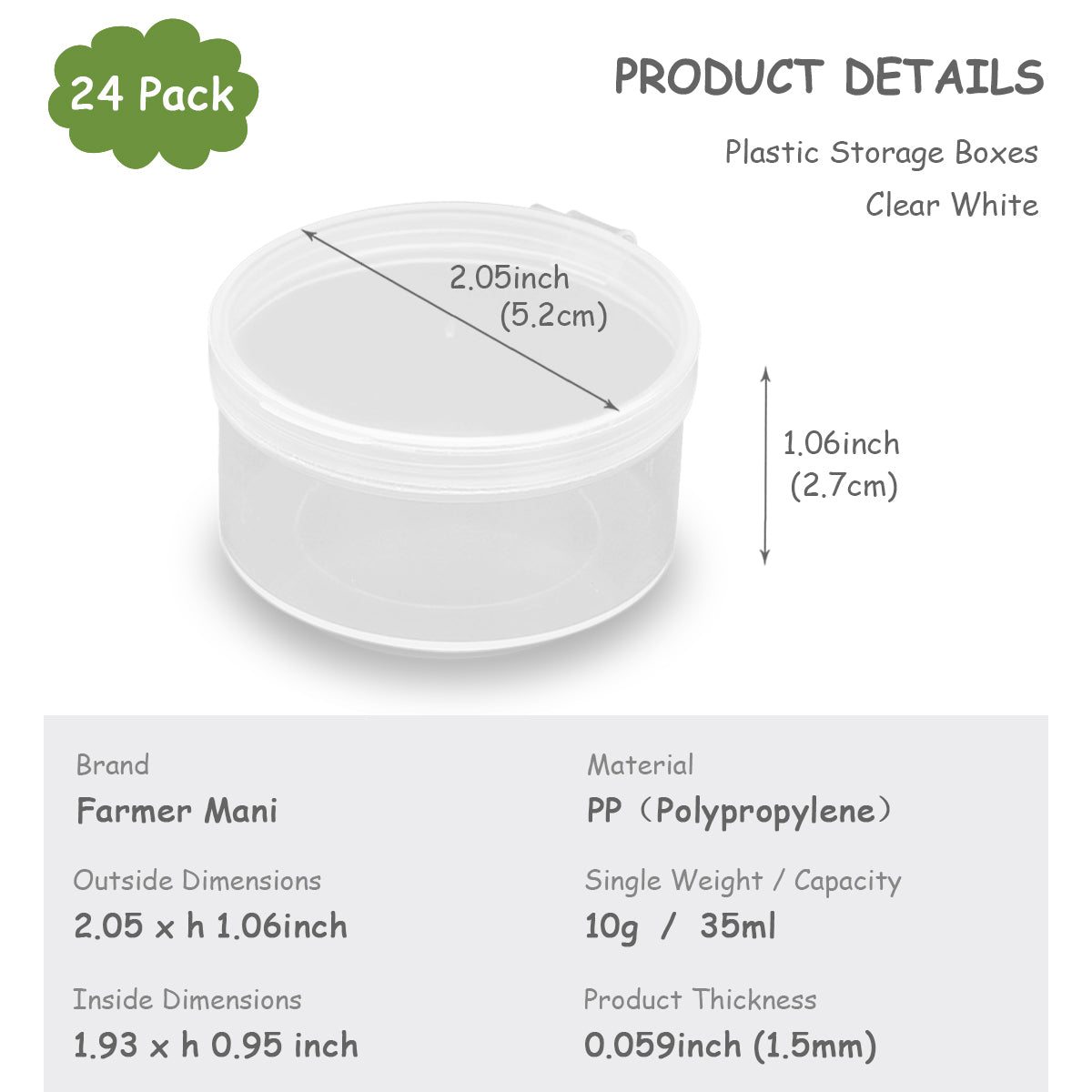24 PACK 1.18 oz Empty Round Transparent Plastic Bead Jar (2.05 x 1.06 Inch)