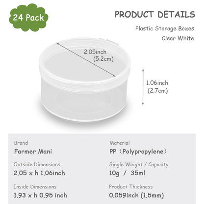 24 PACK 1.18 oz Empty Round Transparent Plastic Bead Jar (2.05 x 1.06 Inch)