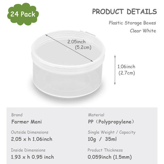 24 PACK 1.18 oz Empty Round Transparent Plastic Bead Jar (2.05 x 1.06 Inch)