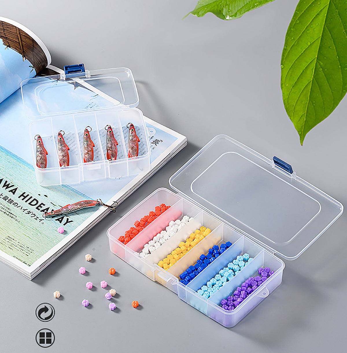 2 PACK Transparent Plastic Bead Organizers (6 Grids)