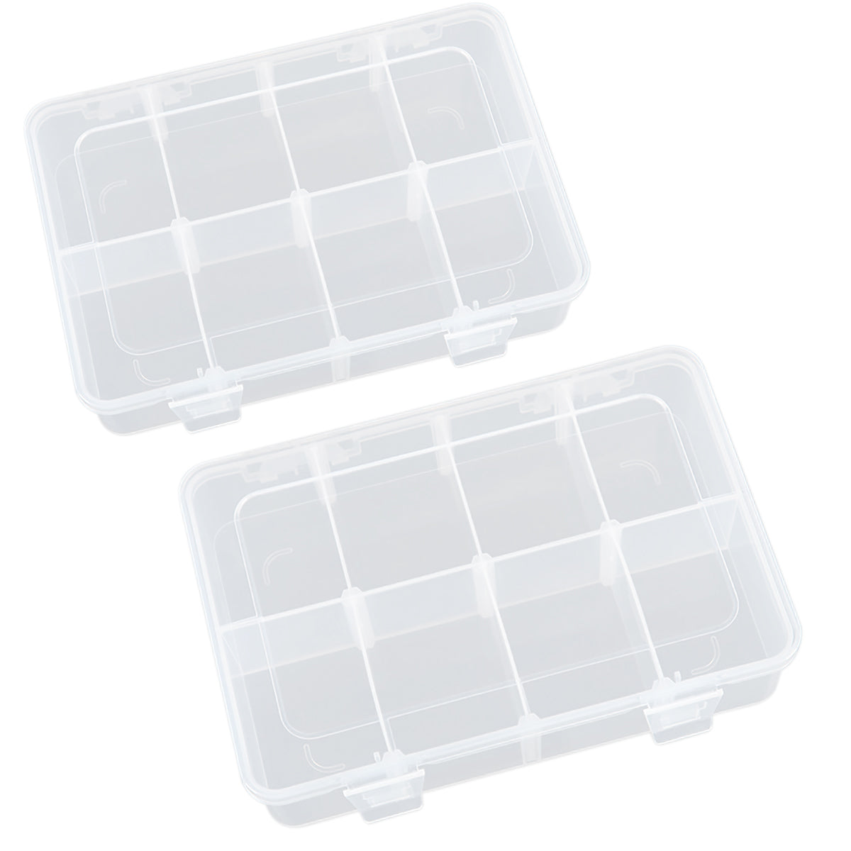 2 Pack Transparent Plastic Bead Organizers with Adjustable Dividers (8 Grids)