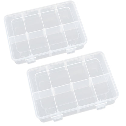 2 Pack Transparent Plastic Bead Organizers with Adjustable Dividers (8 Grids)
