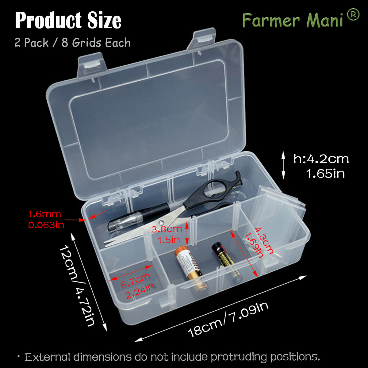 2 Pack Transparent Plastic Bead Organizers with Adjustable Dividers (8 Grids)