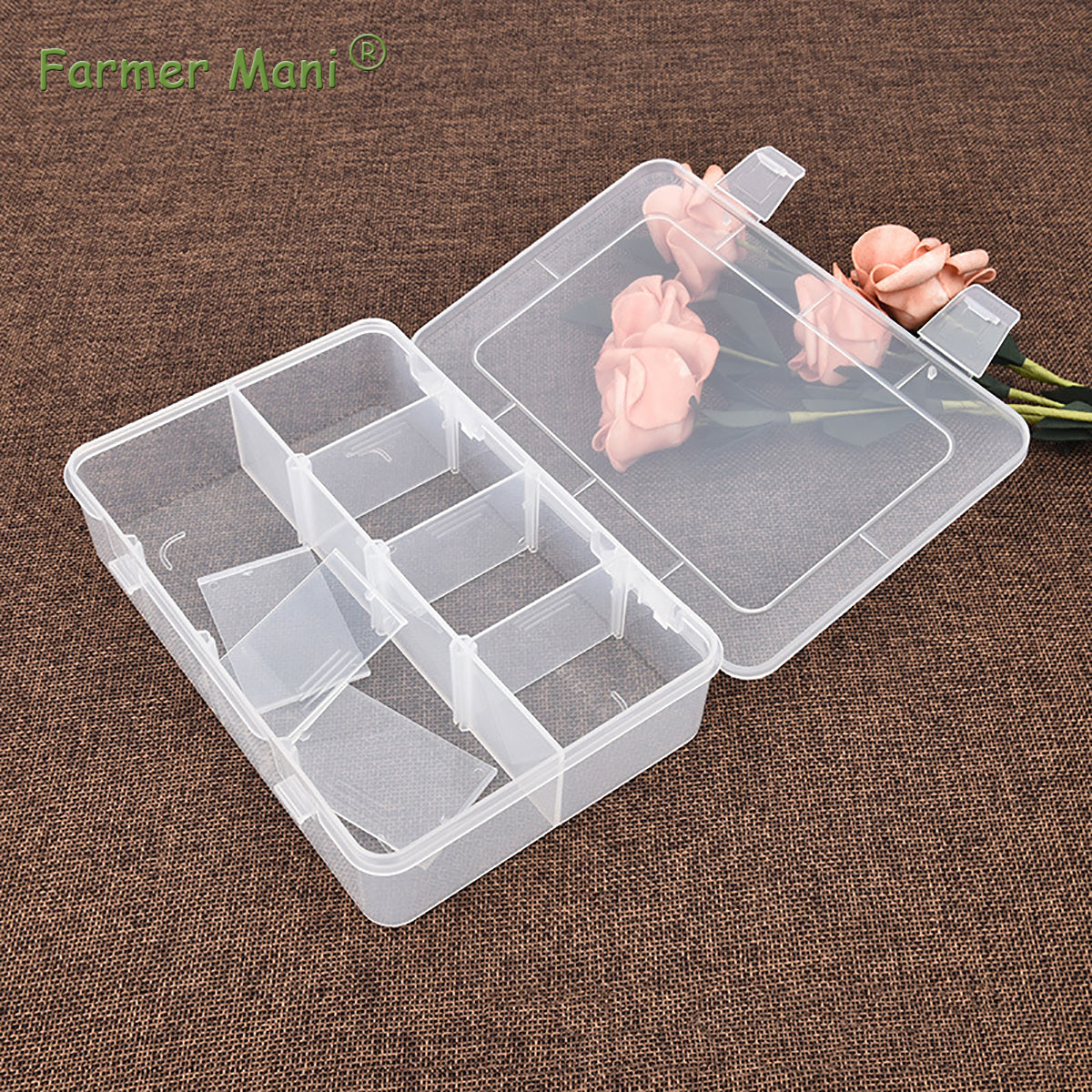 2 Pack Transparent Plastic Bead Organizers with Adjustable Dividers (8 Grids)