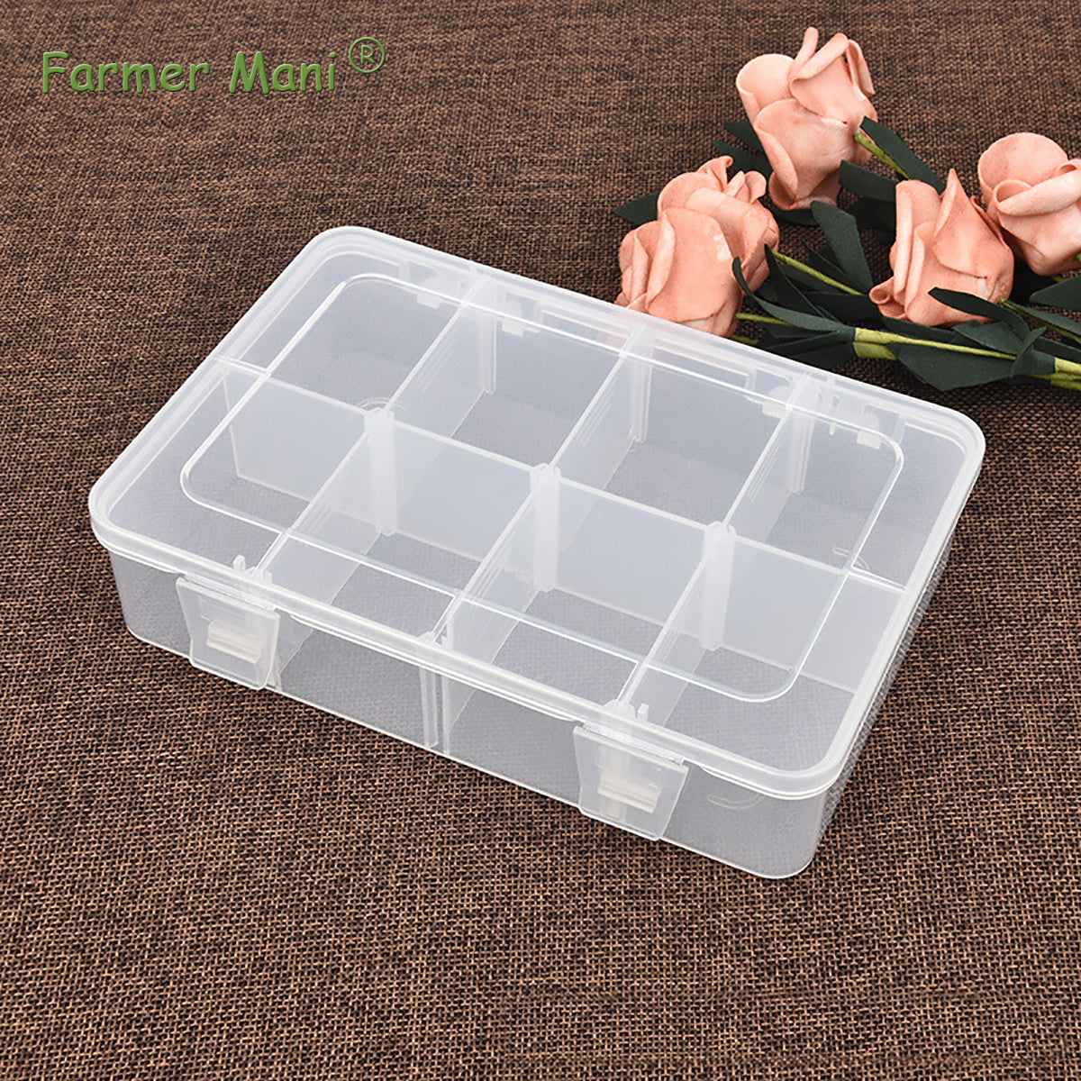 2 Pack Transparent Plastic Bead Organizers with Adjustable Dividers (8 Grids)