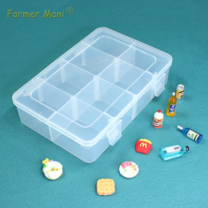 2 Pack Transparent Plastic Bead Organizers with Adjustable Dividers (8 Grids)