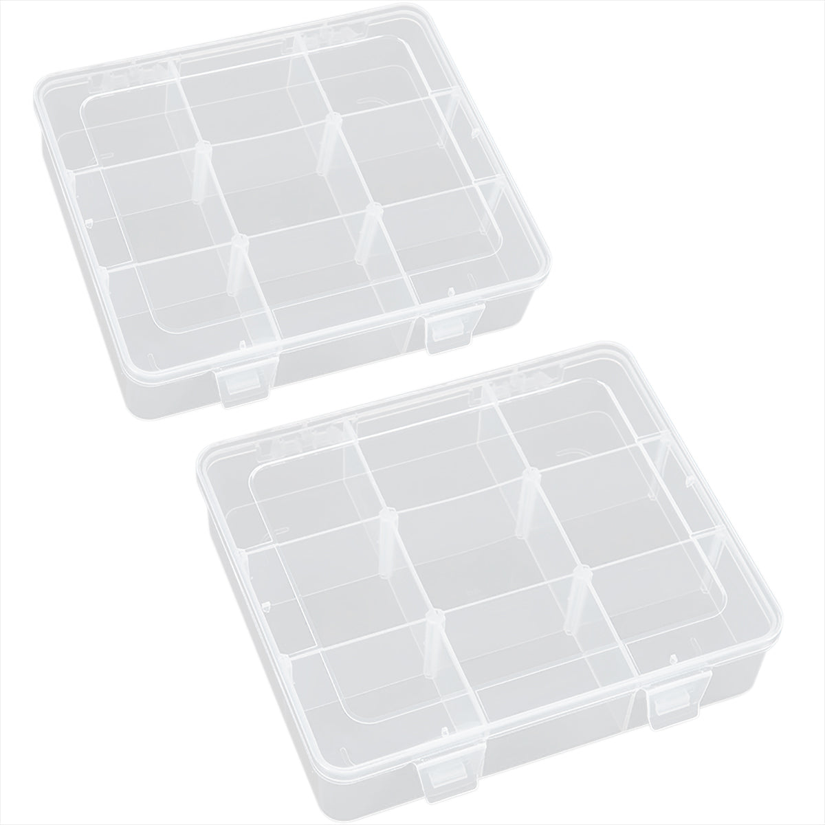 2 PCS Clear Plastic Organizer Box Container Craft Storage with Adjustable Dividers (9 Girds)
