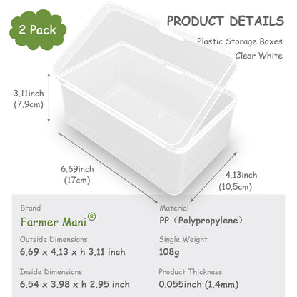 2 Pcs Clear Plastic Storage Case, 6.69 x 4.13 x 3.11 inch
