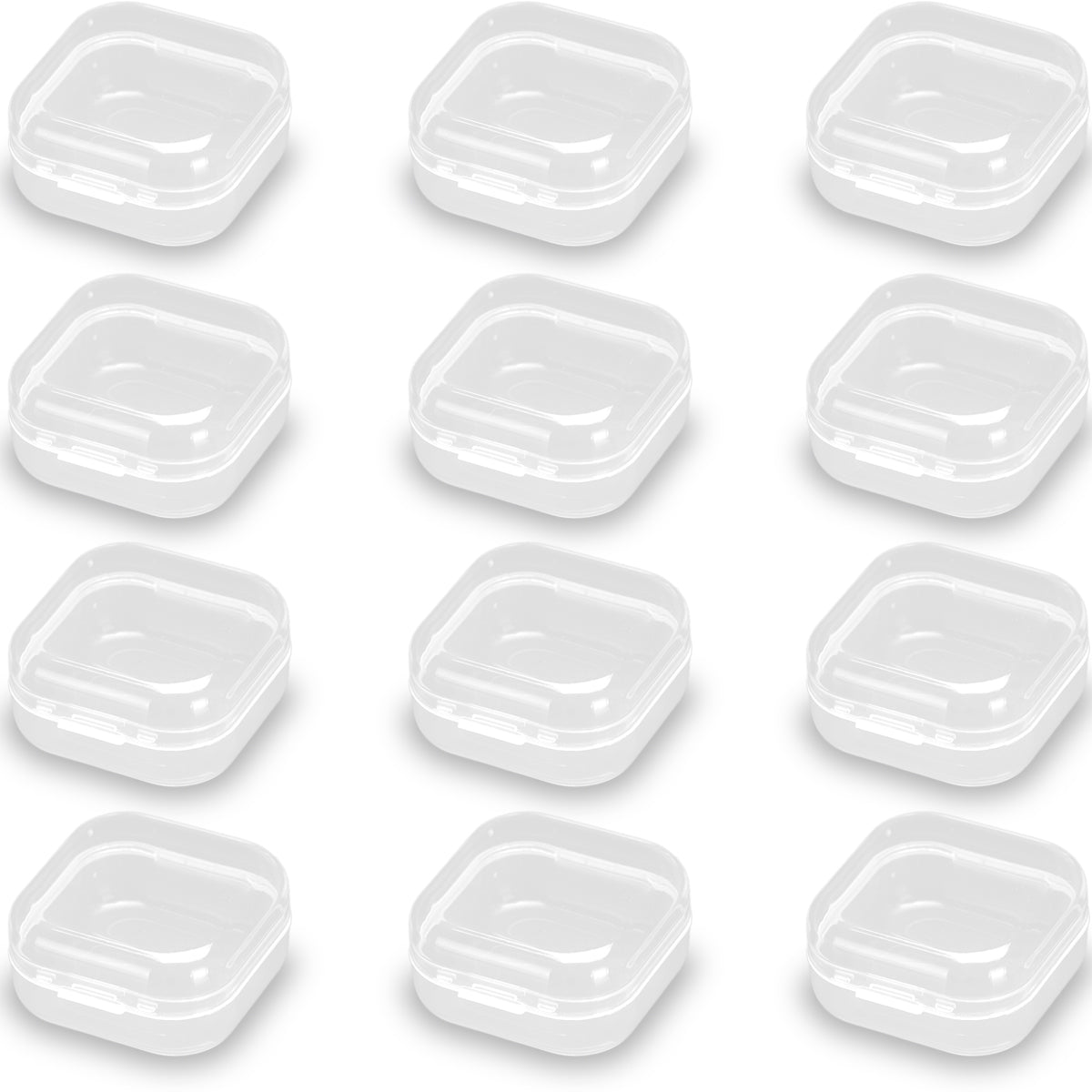 12 PCS Square Empty Mini Clear Plastic Storage Containers (1.38 x 1.38 x 0.71 Inch)