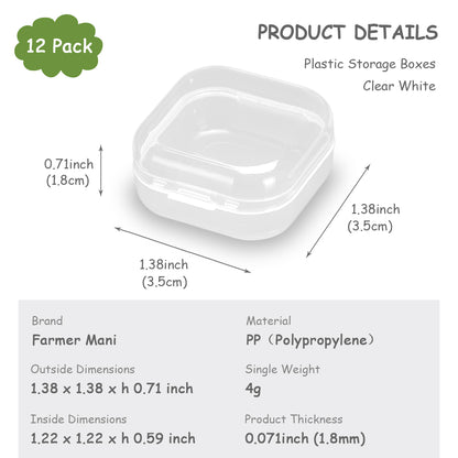12 PCS Square Empty Mini Clear Plastic Storage Containers (1.38 x 1.38 x 0.71 Inch)