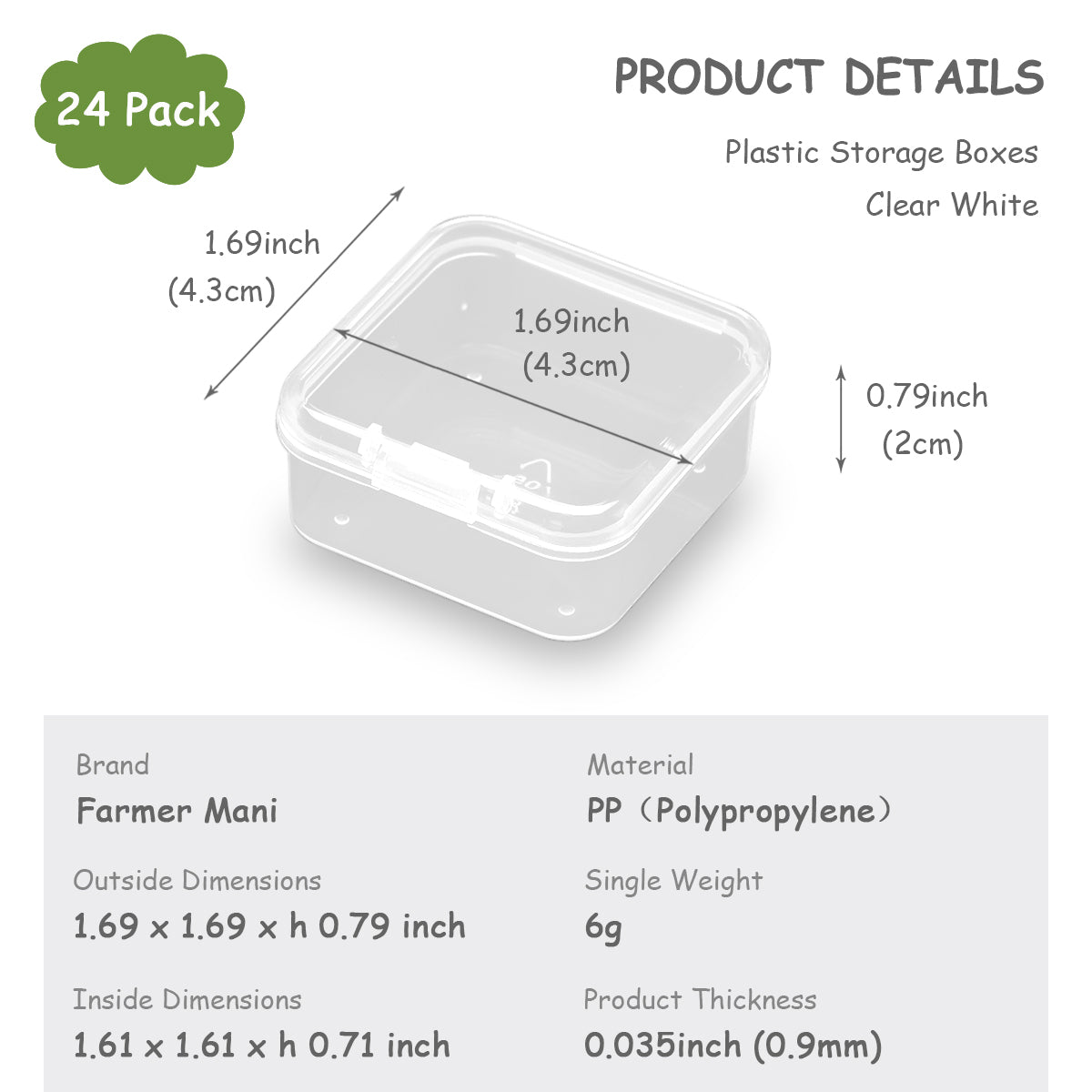 24 Pack Clear Square Plastic Beads Storage Containers Box