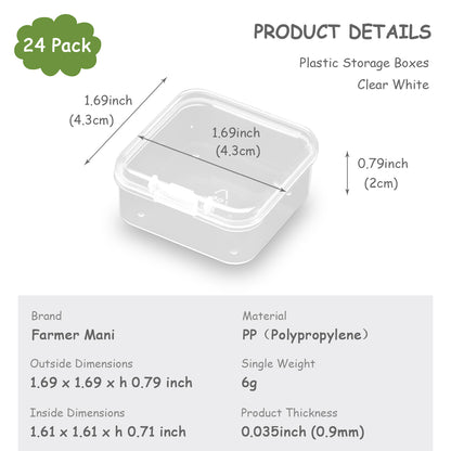 24 Pack Clear Square Plastic Beads Storage Containers Box