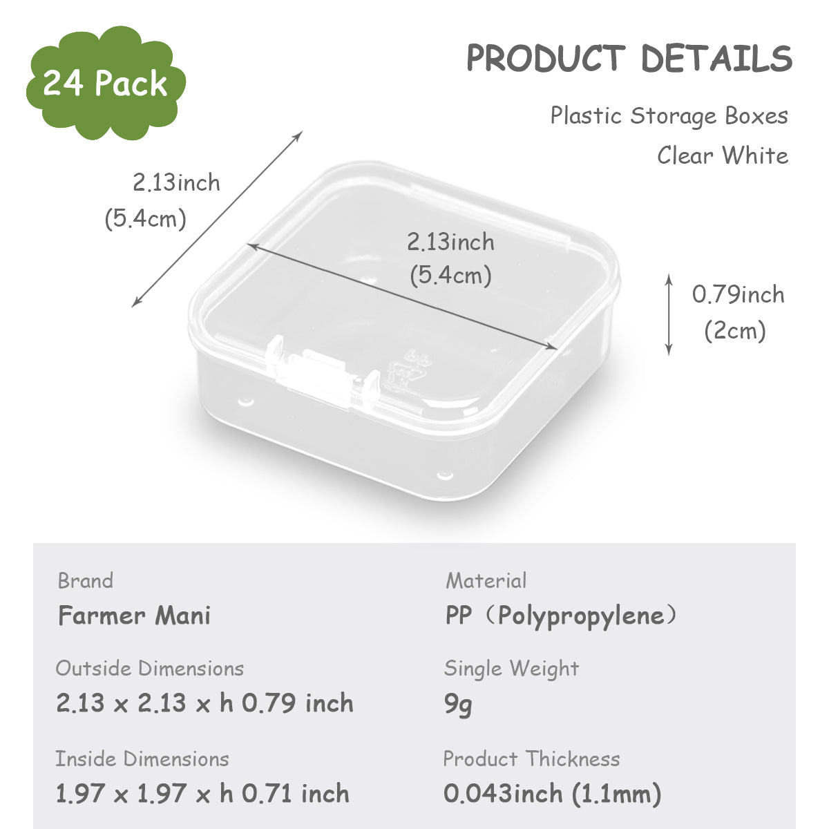 24 PCS Square Empty Mini Clear Plastic Storage Containers