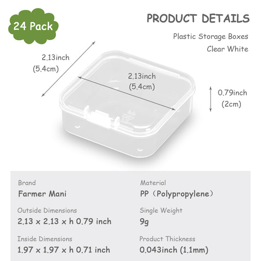 24 Pack Clear Square Plastic Containers-2.13 x 2.13 x 0.79 inch