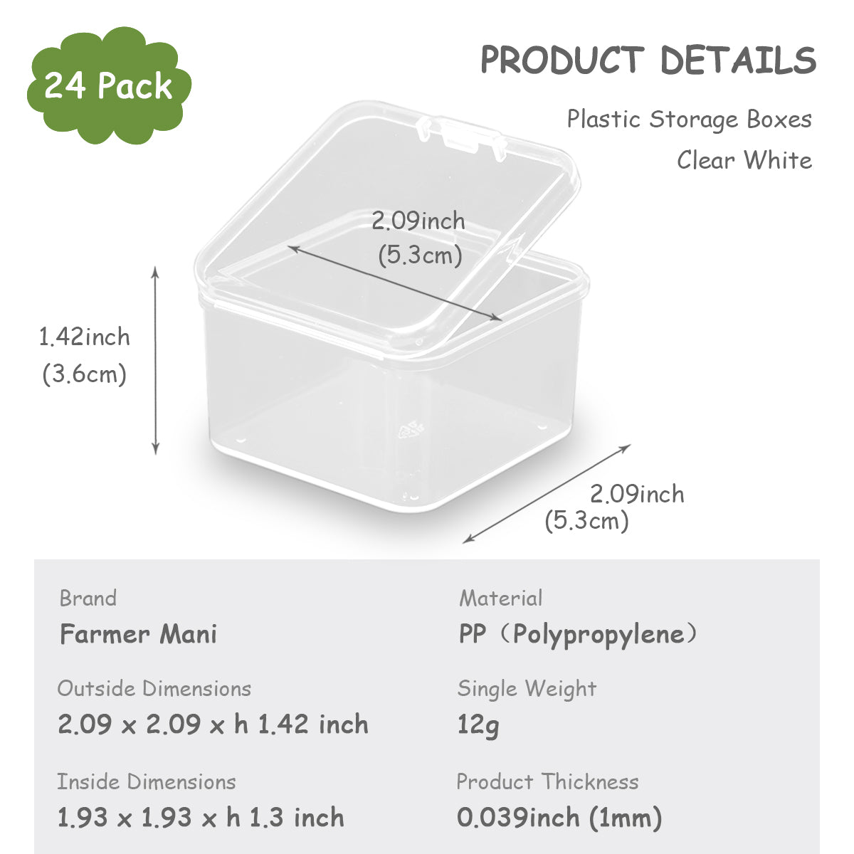 24 Pcs Square Bead Organizers (2.09 x 2.09 x1.42 inch)