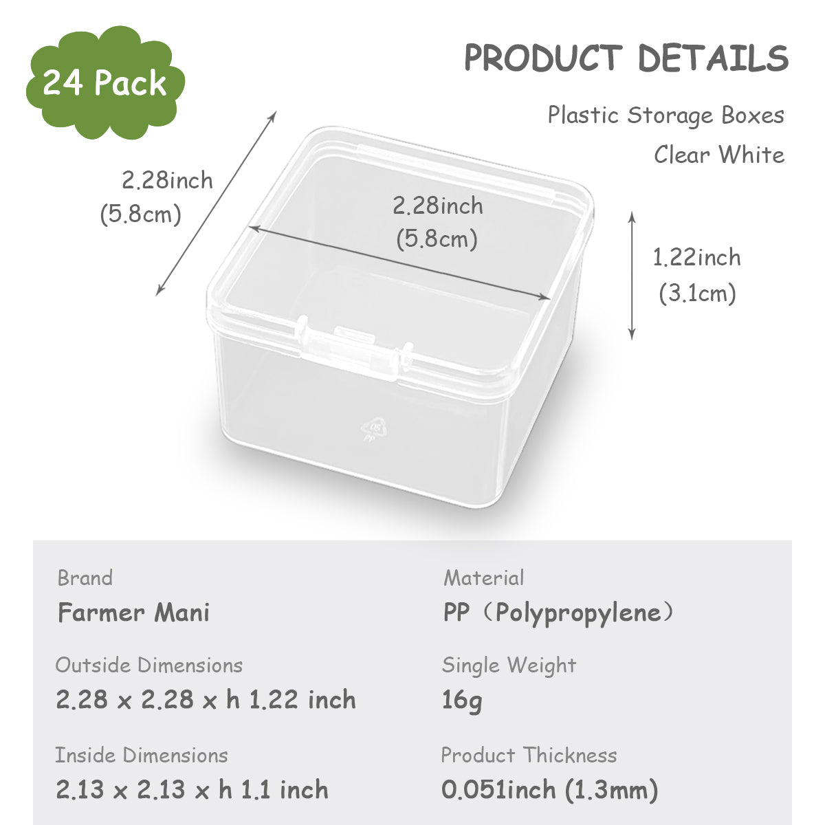 24 Pack Square Plastic Storage Cases with Lid