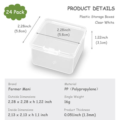 24 Pack Square Plastic Storage Cases with Lid