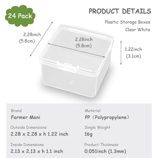 24 Pack Clear Square Plastic Containers-2.28 x 2.28 x 1.22 inch