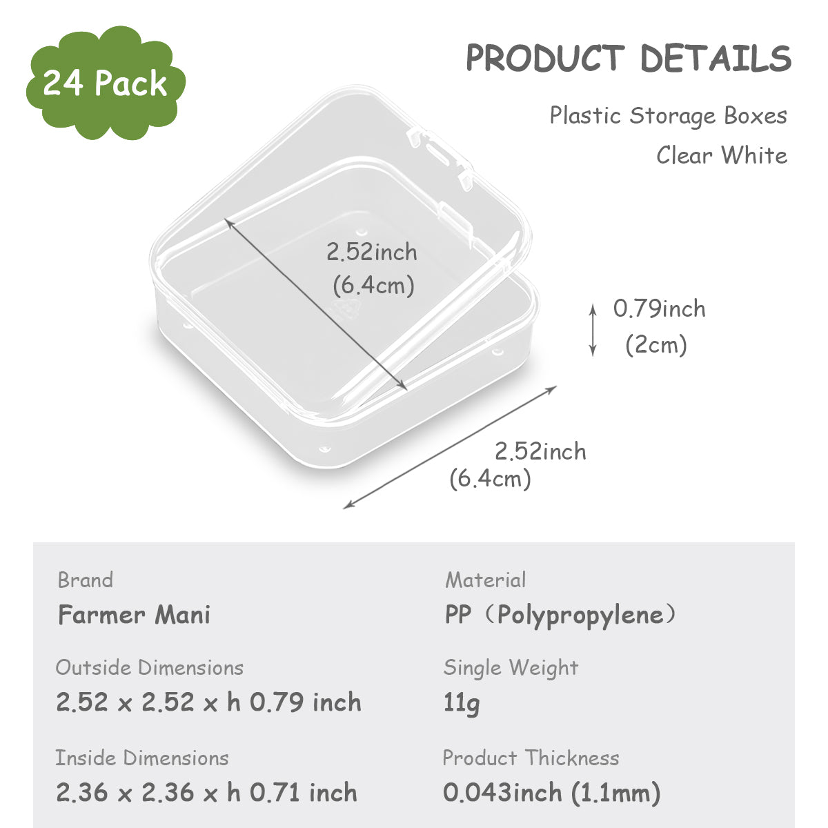 24Pcs Square Bead Organizers with Lid (2.52 x 2.52 x 0.79 inch)