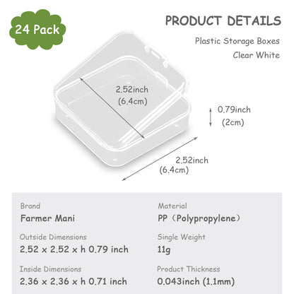 24Pcs Square Bead Organizers with Lid (2.52 x 2.52 x 0.79 inch)