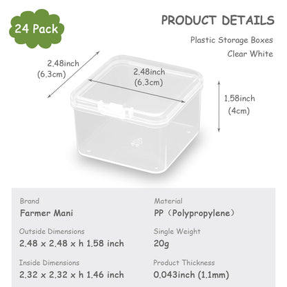 24 Pieces Square Clear Plastic Storage Containers (2.48 x 2.48 x 1.58 inch)
