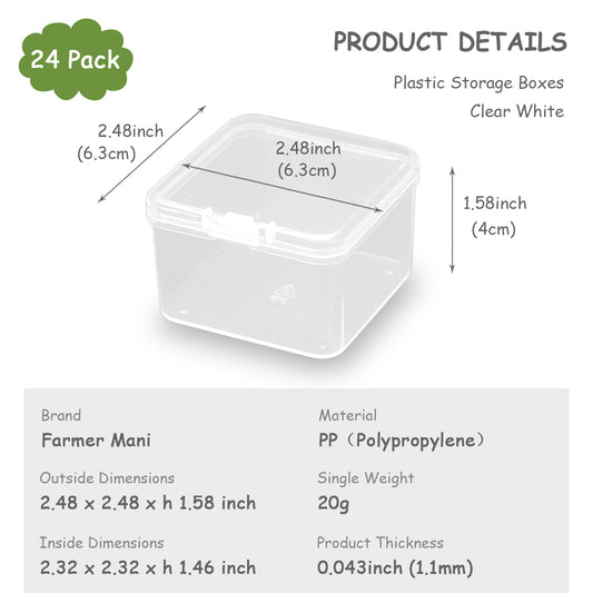 24 Pack Clear Square Plastic Containers-2.48 x 2.48 x 1.58 inch