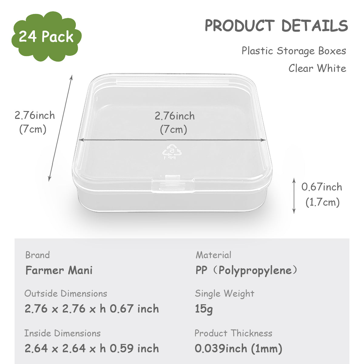 24 Pack Clear Square Plastic Beads Storage Containers Box
