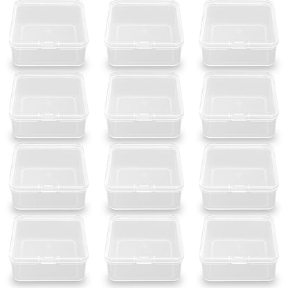 12 Pack Clear Square Plastic Beads Storage Containers Box (2.67 x 2.67 x 1.18 Inch)