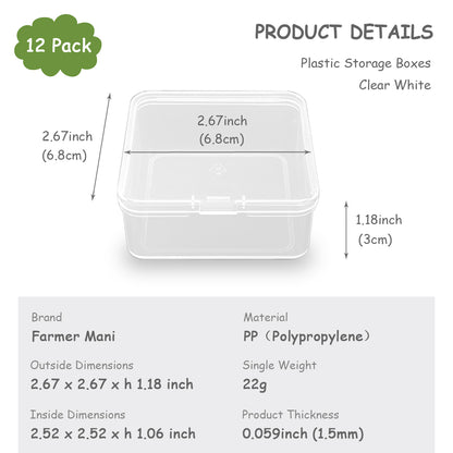 12 Pack Clear Square Plastic Beads Storage Containers Box (2.67 x 2.67 x 1.18 Inch)