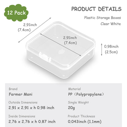 12 PCS Square Empty Mini Clear Plastic Storage Containers (2.91 x 2.91 x 0.98 Inch)