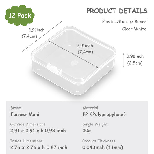 12 Pack Clear Square Plastic Containers-2.91 x 2.91 x 0.98 inch