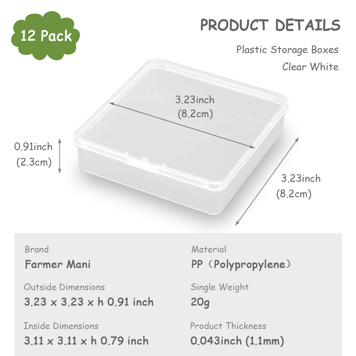 12 Pcs Square Bead Organizers (3.23 x 3.23 x 0.91 inch)