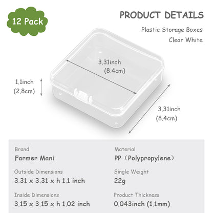 12Pack Plastic Storage Cases with Lid, 3.31 x 3.31 x 1.1 Inchs