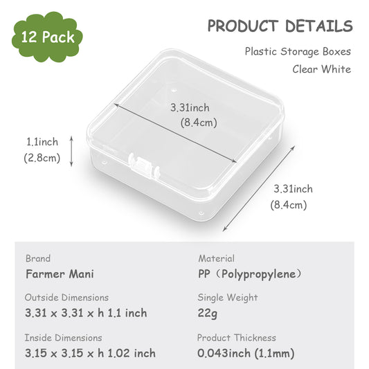 12 Pack Clear Square Plastic Containers-3.31 x 3.31 x 1.1 inch