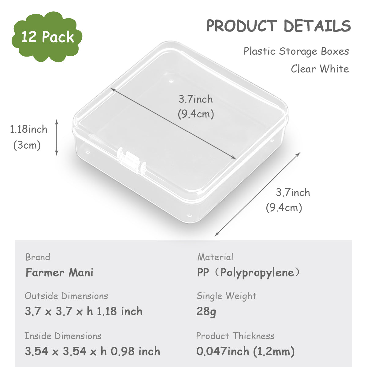 12Pcs Square Bead Organizers with Lid (3.7 x 3.7 x 1.18 inch)