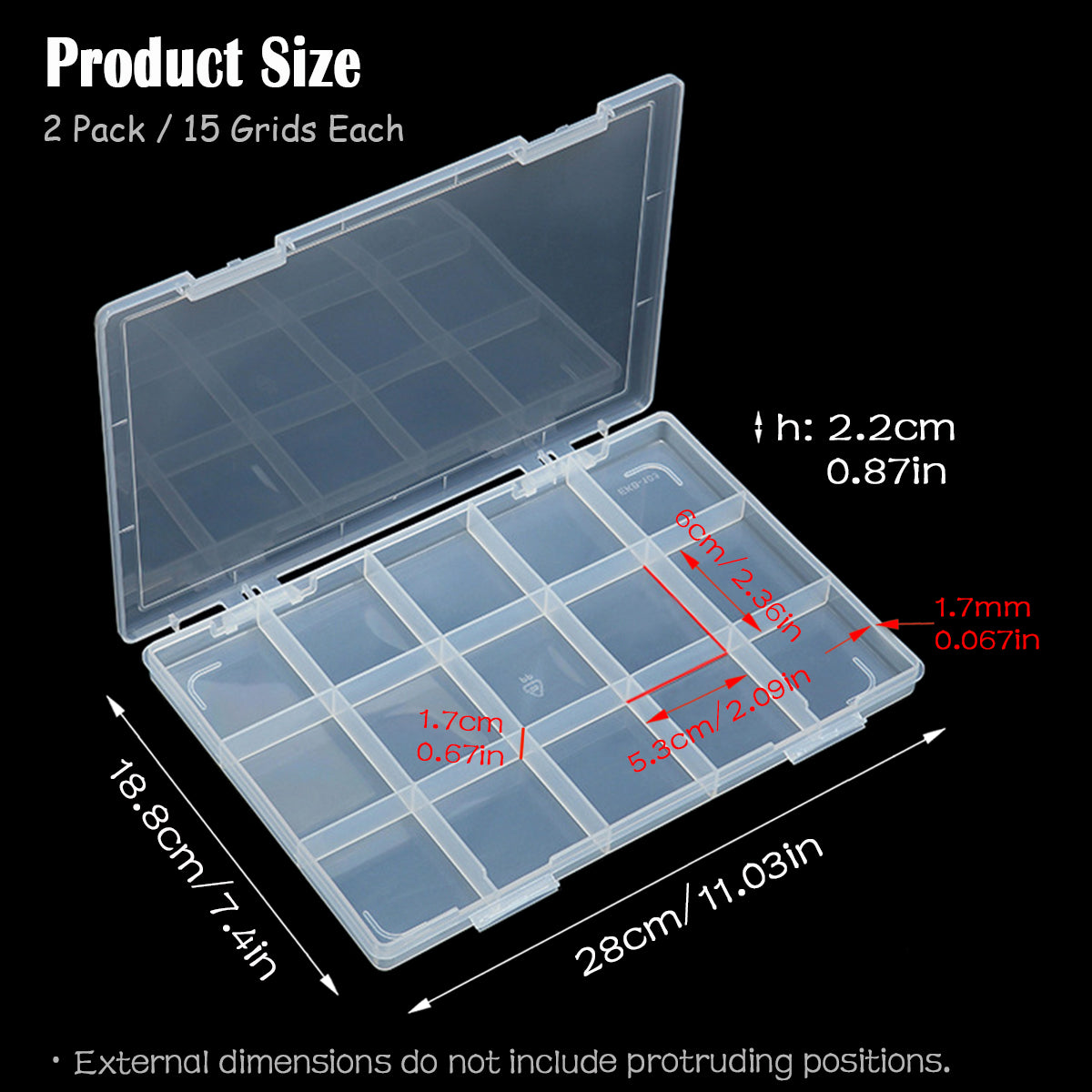 2PACK 15 Grids Clear Plastic Organizer Box, Plastic Compartment Box