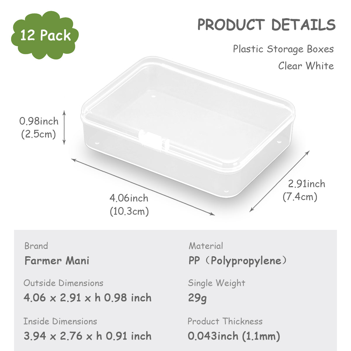 12 Pack Clear Plastic Beads Storage Containers Box (4.06 x 2.91 x 0.98 in)